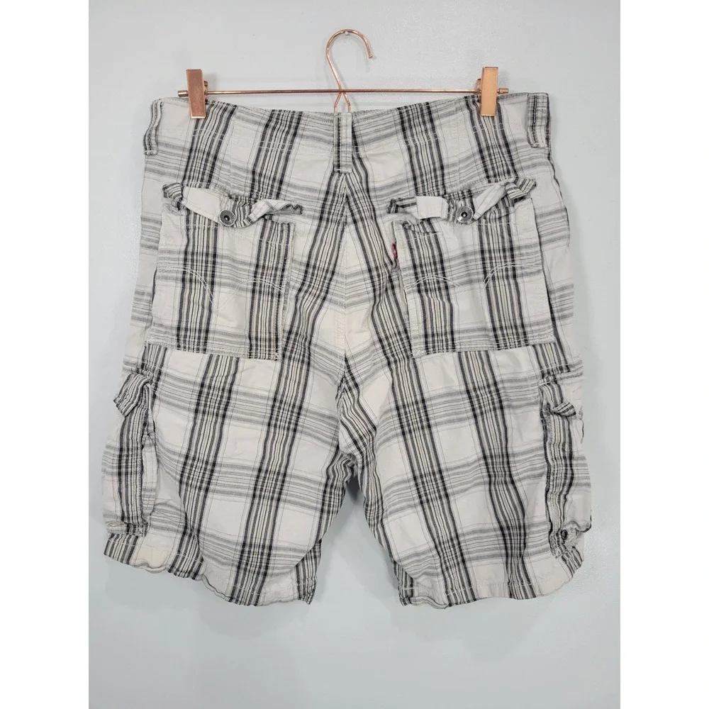 Levis Mens Plaid Cargo Shorts Y2K Skater Cotton Size 36‎ Relaxed Fit Utility